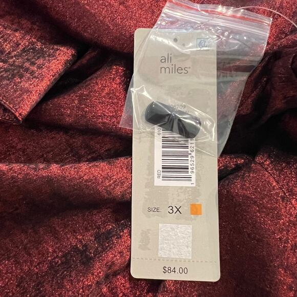 Ali Miles Tunic Top 3X Red Shiny Asymmetric Black Toggle Buttons Artsy Lagenlook - Picture 8 of 8